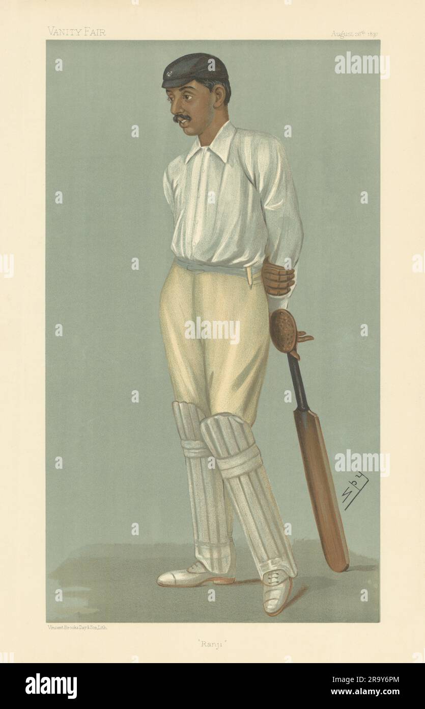 VANITY FAIR SPY CARTOON K.S. Ranjitsinhji 'Ranji' Indian Cricket. Batsman 1897 Stock Photo