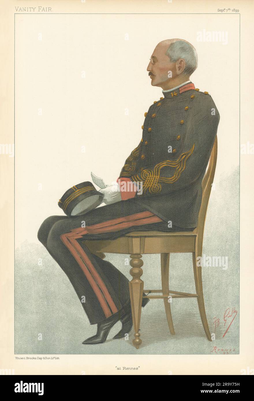VANITY FAIR SPY CARTOON Capt Alfred Dreyfus 'at Rennes'. Law. By JB GUTH 1899 Stock Photo