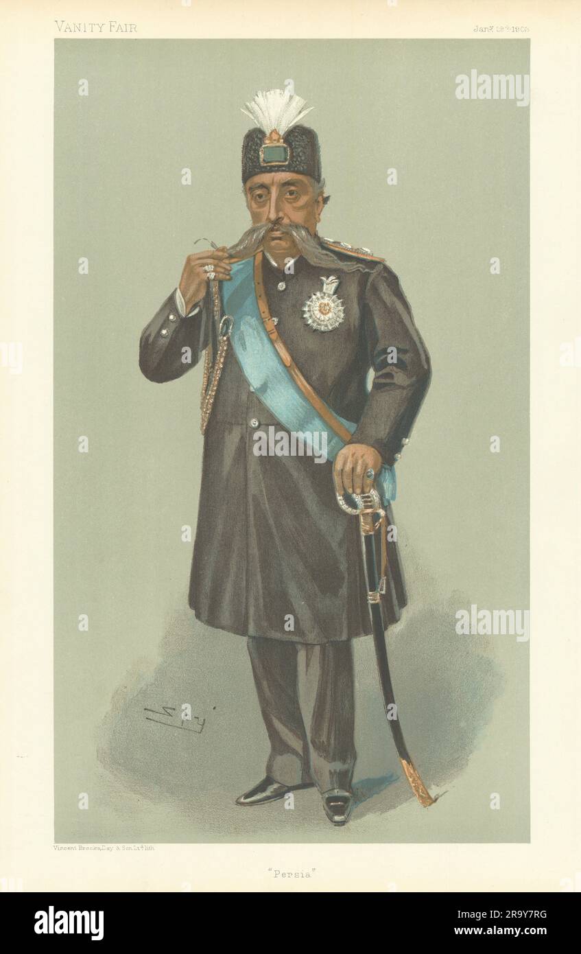 VANITY FAIR SPY CARTOON Mozaffar ad-Din Shah Qajar, 5th Shah of 'Persia' 1903 Stock Photo