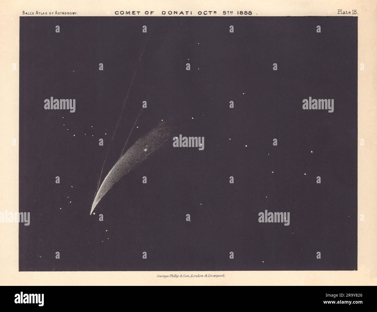 The Comet of Donati, October 5th, 1858 by Robert Ball. Astronomy 1892 print Stock Photo