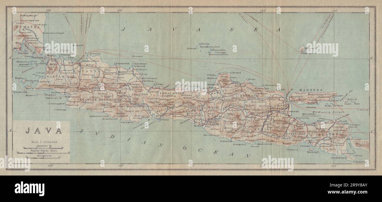 The island of Java. Dutch East Indies. Indonesia 1917 old antique map chart Stock Photo