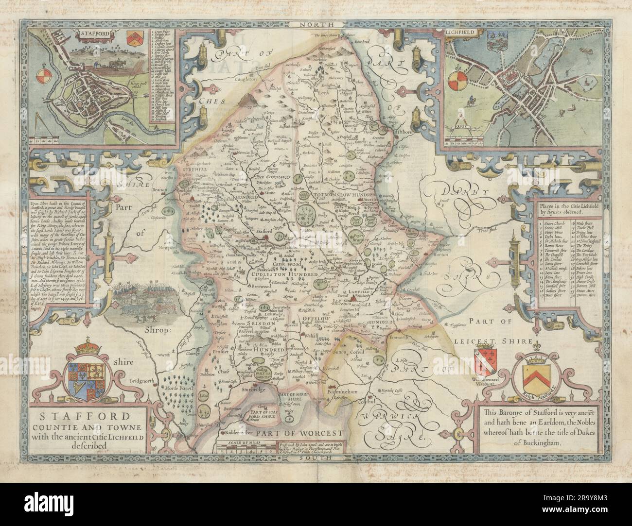 Stafford Countie. Shire/county map by John Speed. Bassett/Chiswell edition 1676 Stock Photo