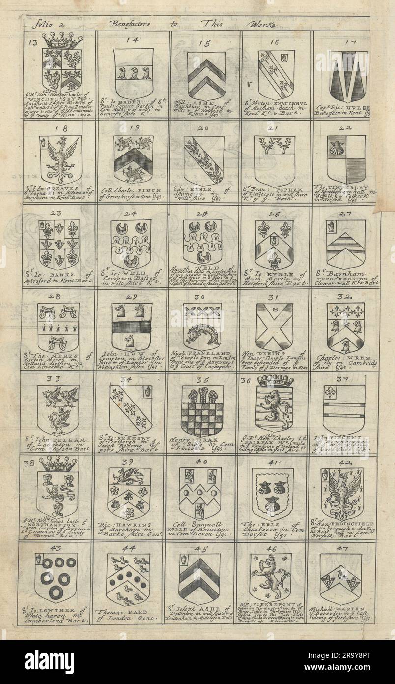 Family coats of arms of benefactors to Blome's Britannia. Folio 2 #13-47 1673 Stock Photo