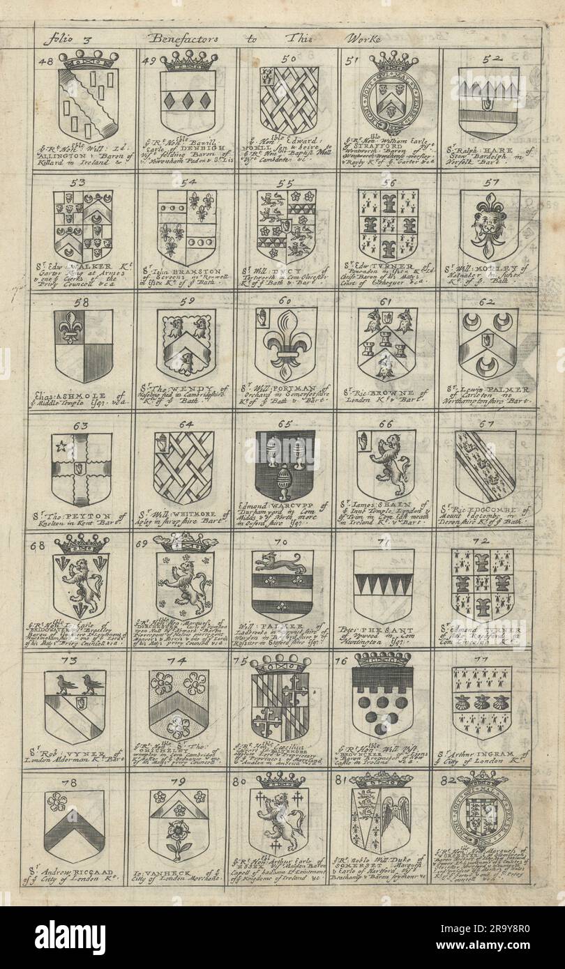 Family coats of arms of benefactors to Blome's Britannia. Folio 3 #48-82 1673 Stock Photo