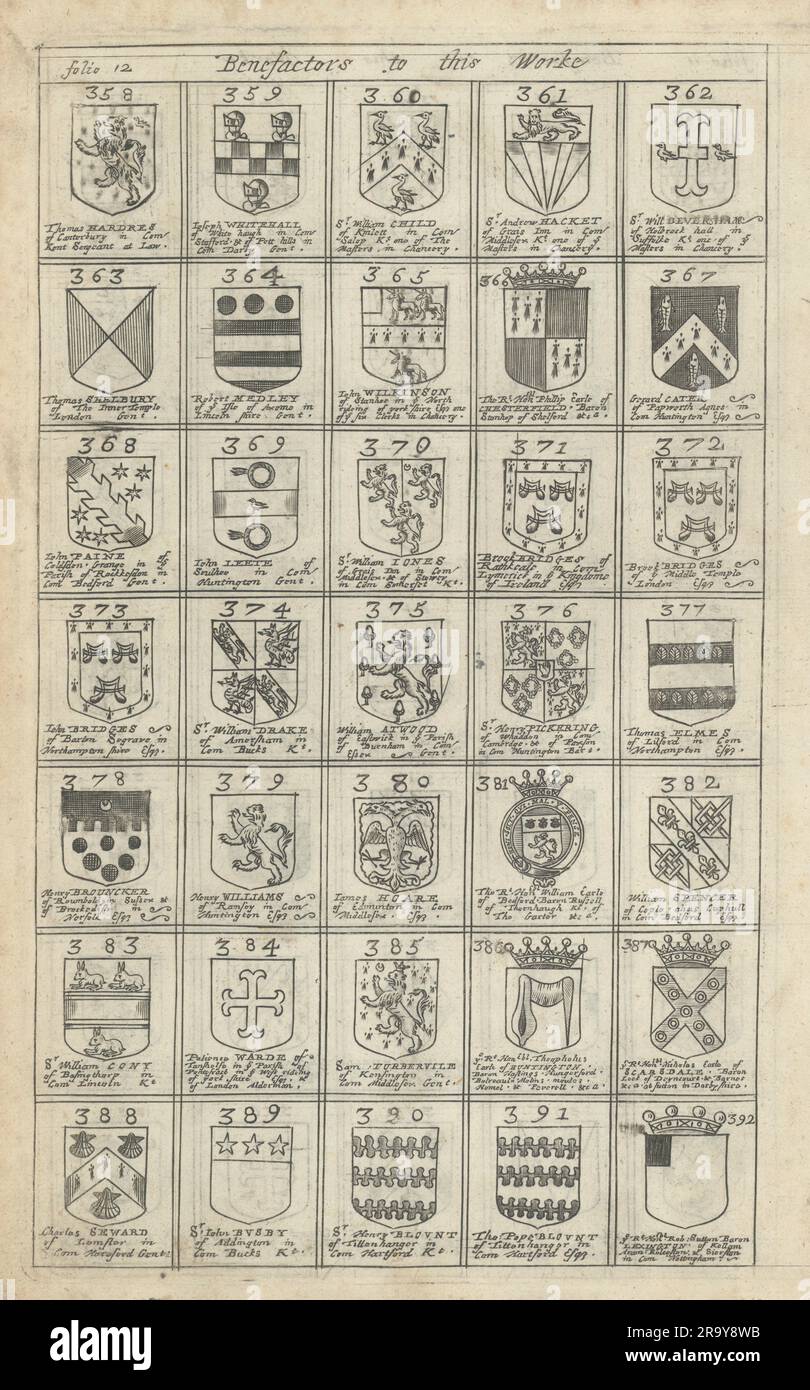 Family coats of arms of benefactors to Blome's Britannia. Folio 12 358392 1673 Stock Photo Alamy