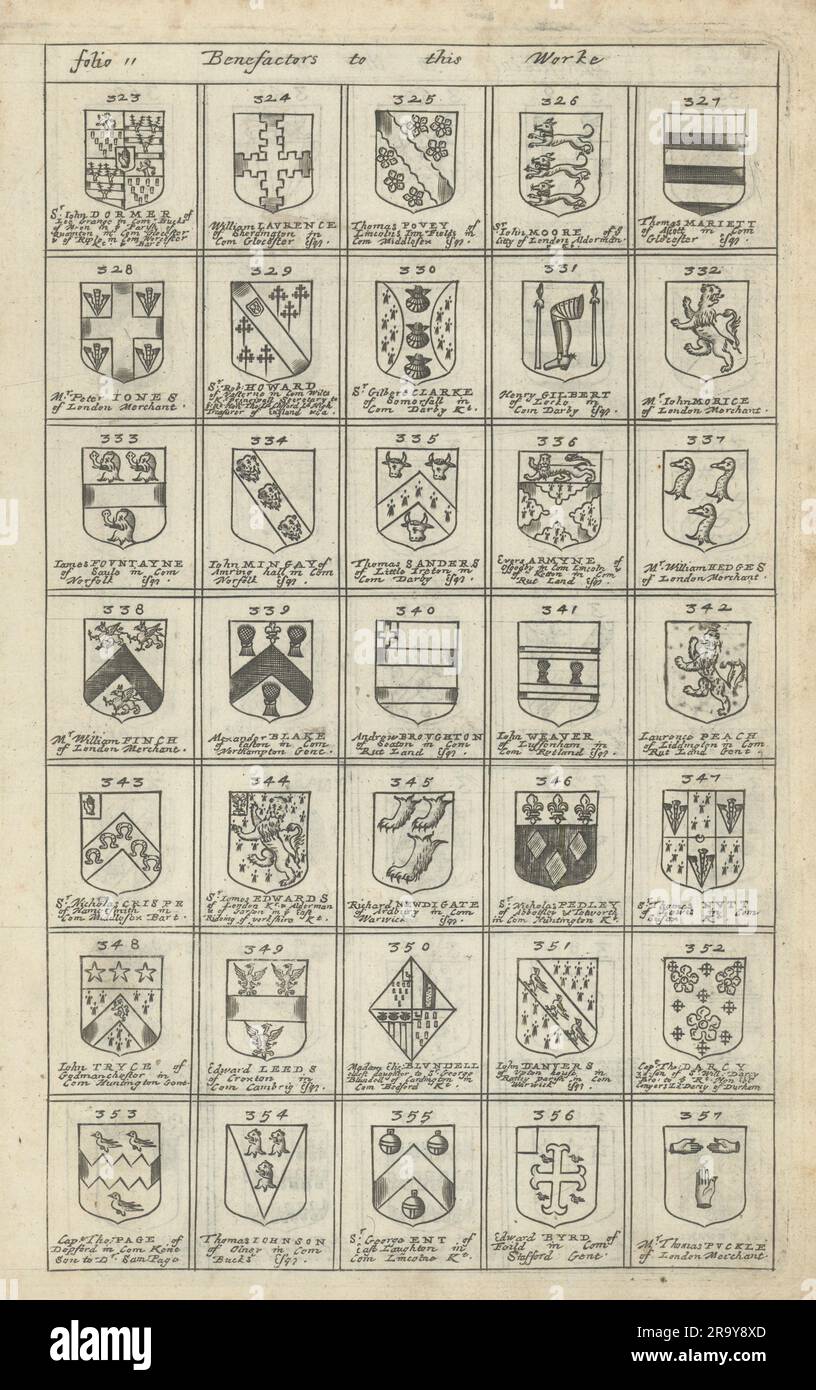 Family coats of arms of benefactors to Blome's Britannia. Folio 11 #323 ...