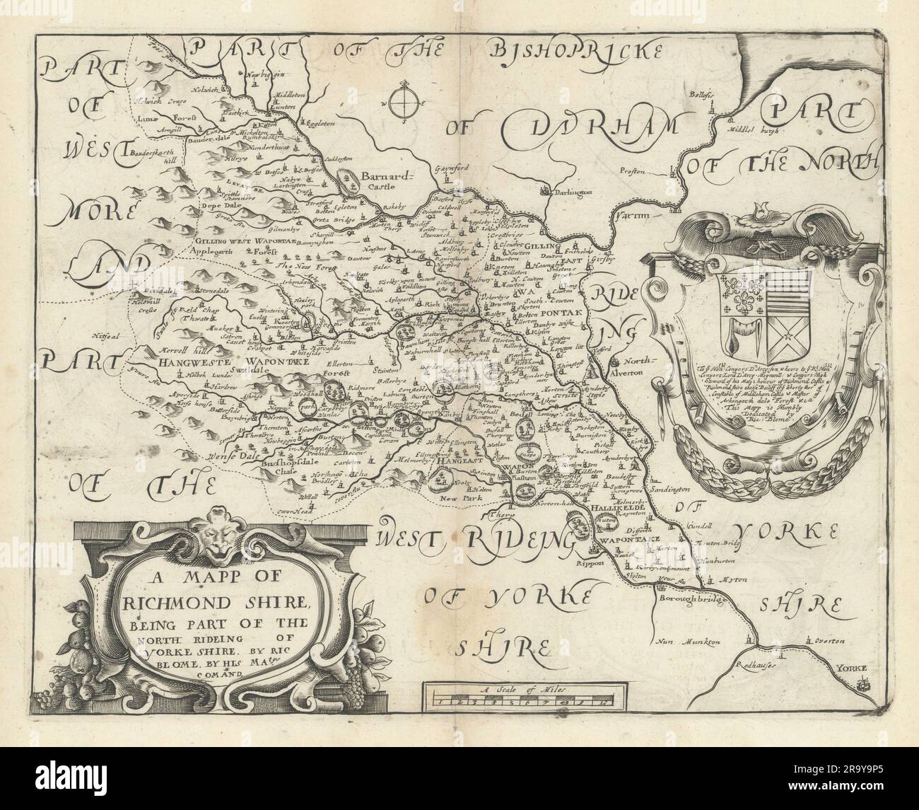 A Mapp of Richmond Shire… Part of the North Rideing of Yorke Shire. BLOME 1673 Stock Photo