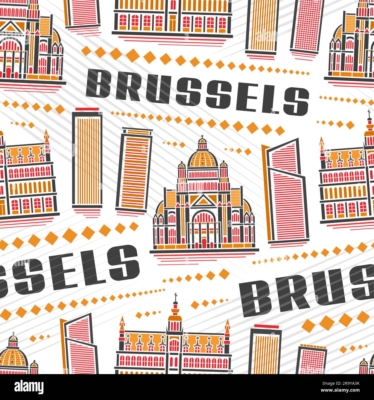 Vector Brussels Seamless Pattern, repeat background with illustration