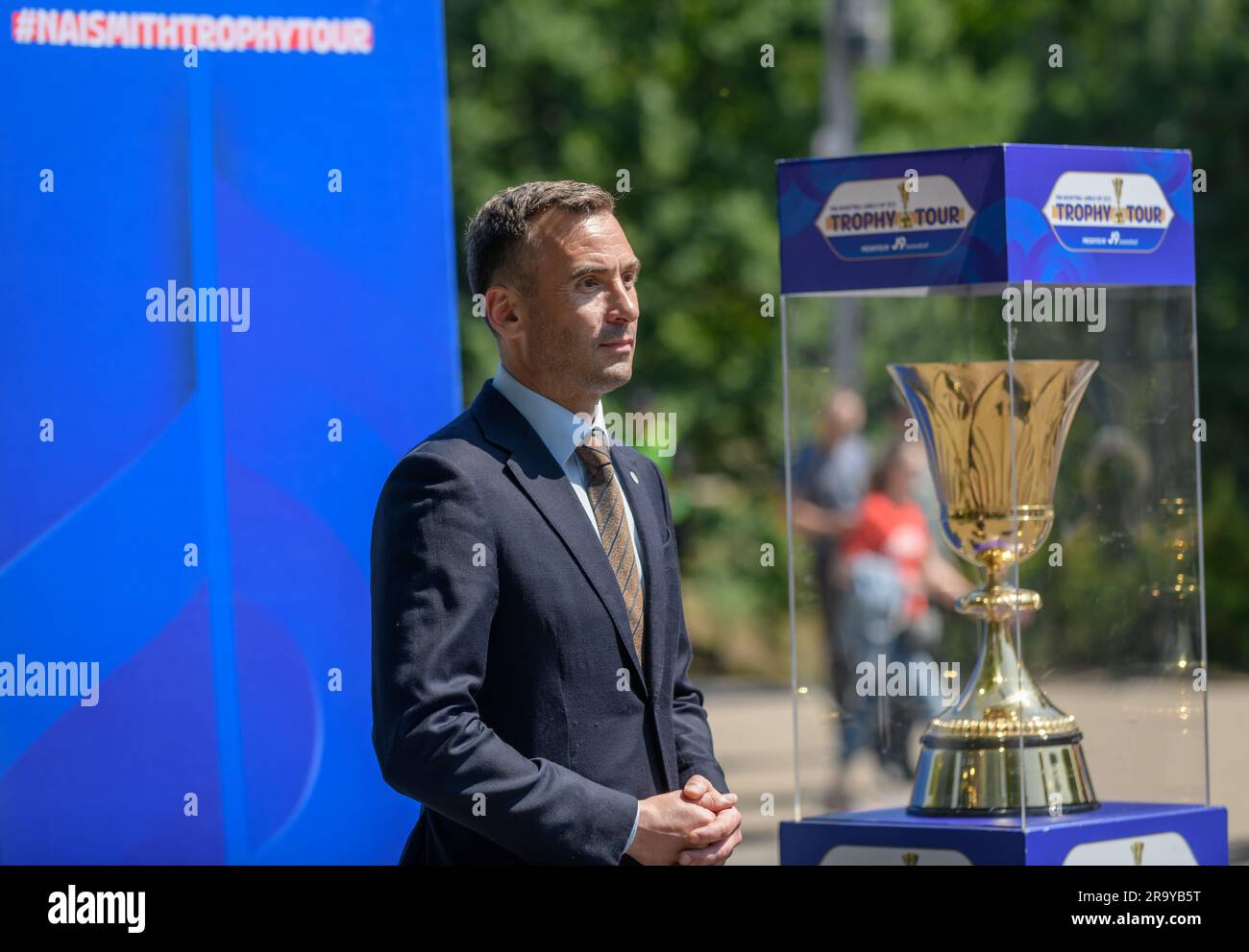 RIGA, Latvia. 29th June, 2023. FIBA BASKETBALL WORLD CUP 2023 Trophy Tour. Naismith Trophy. Credit: Gints Ivuskans/Alamy Live News Stock Photo