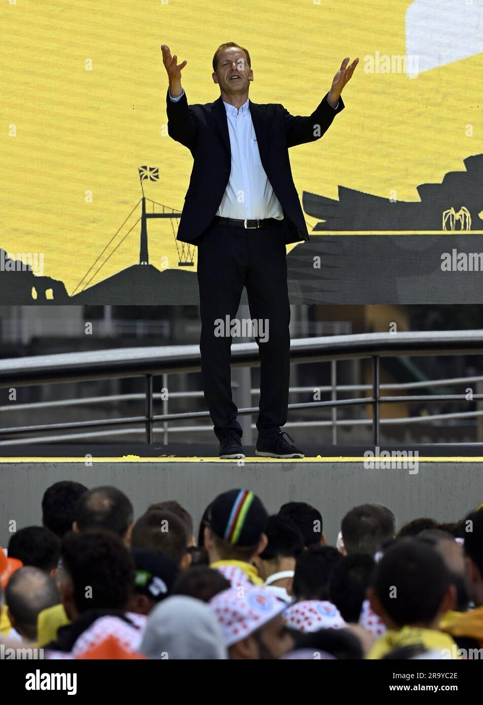 Bilbao, Spain. 29th June, 2023. Christian Prudhomme, cycling director of ASO (Amaury Sport Organisation) pictured during the team presentation ahead of the 110th edition of the Tour de France cycling race, in Bilbao, Spain, Thursday 29 June 2023. This year's Tour de France takes place from 01 to 23 July 2023 and starts with three stages in Spain. BELGA PHOTO DIRK WAEM Credit: Belga News Agency/Alamy Live News Stock Photo