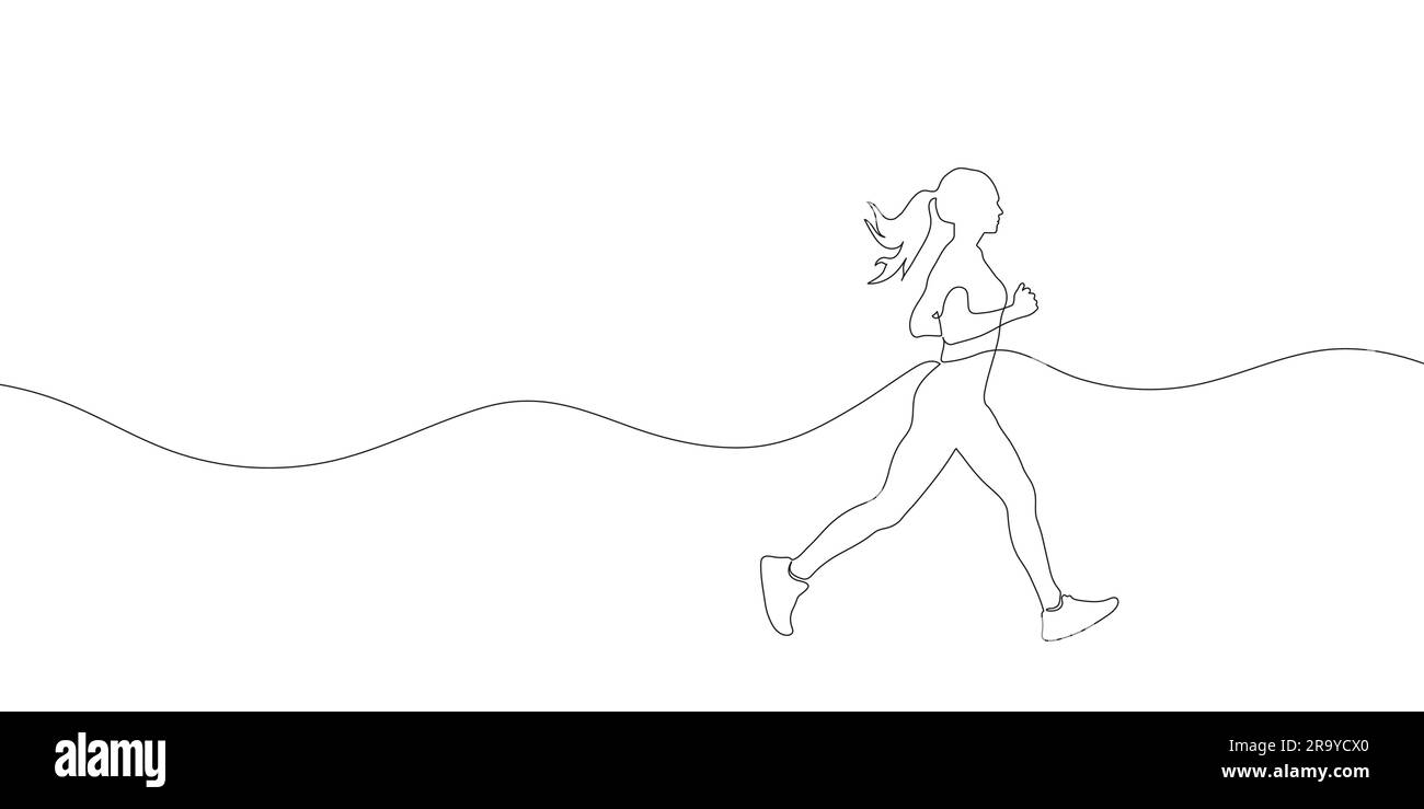 Woman running drawn in a continuous one line drawing. . Vector ...