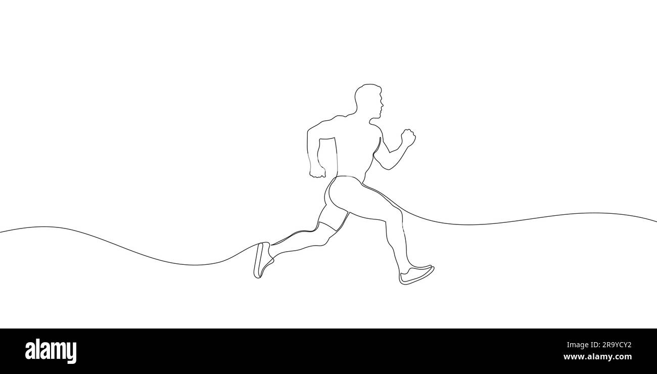 Continuous one line drawing of a running male athlete. Athletic running