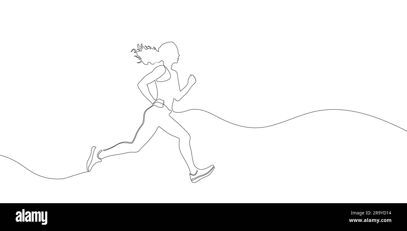 Woman running drawn in a continuous one line drawing. . Vector ...