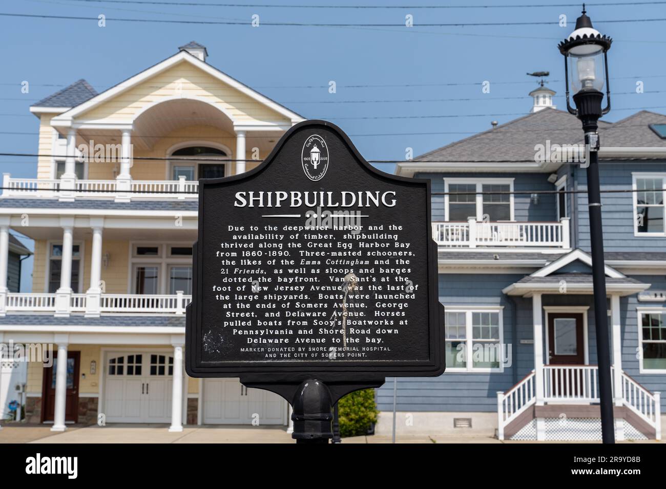 Somers Point, NJ May 22, 2023 Shipbuilding sign tells the history of