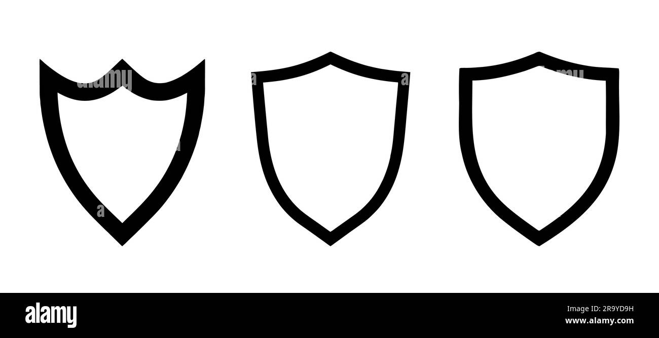 Shield icons set in simple style. Protect shield security line icons