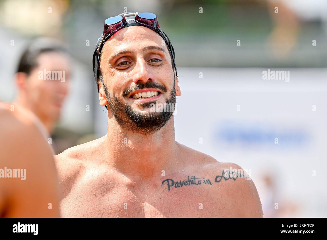 Matteo Milli of Italy reacts after competing in the 50m Backstroke Men