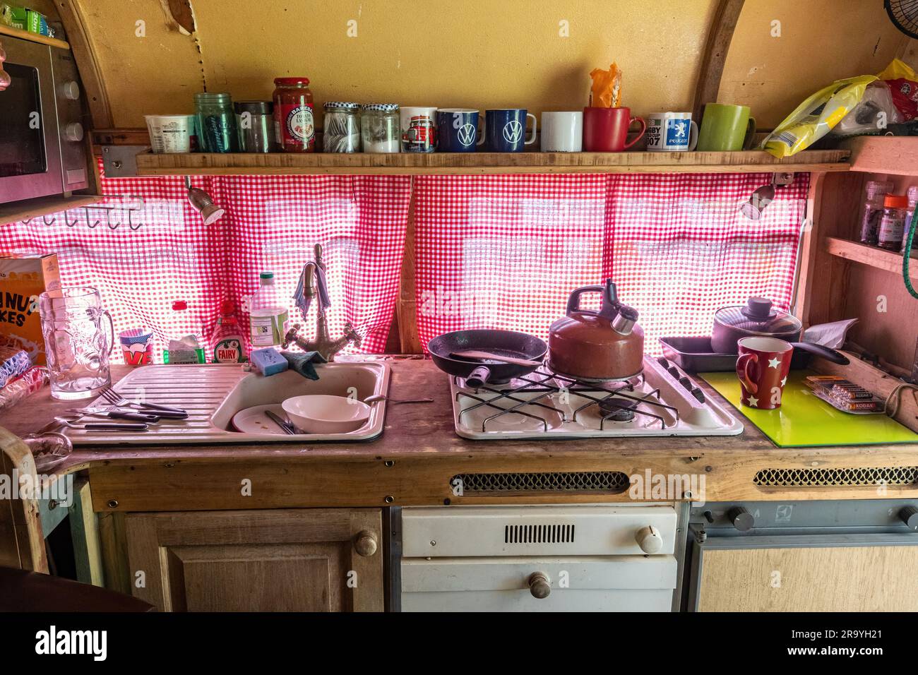 Interior of a caravan kitchen area Stock Photo Alamy