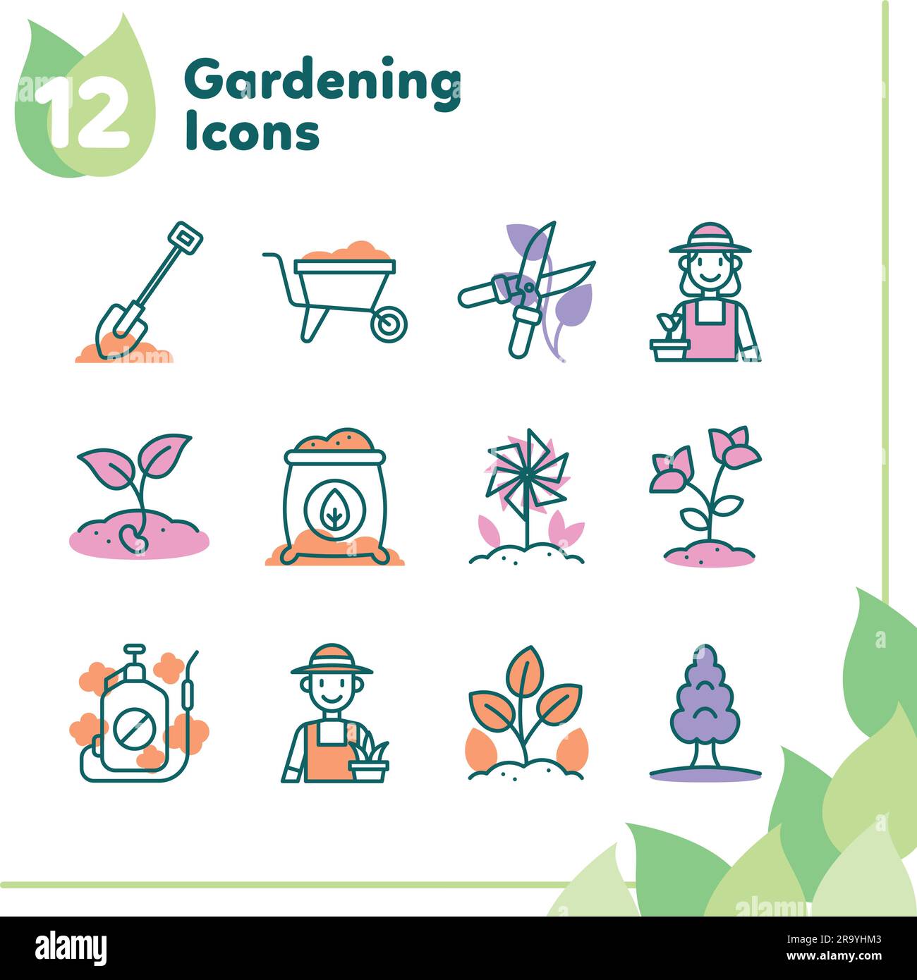 Set of different colored gardening icons Vector Stock Vector Image ...