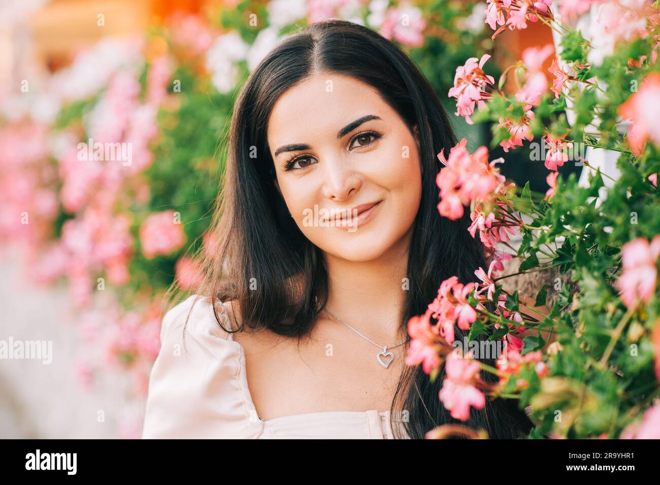 Close Up Portrait Of Beautiful Young Woman With Long Shiny Hair Posing 