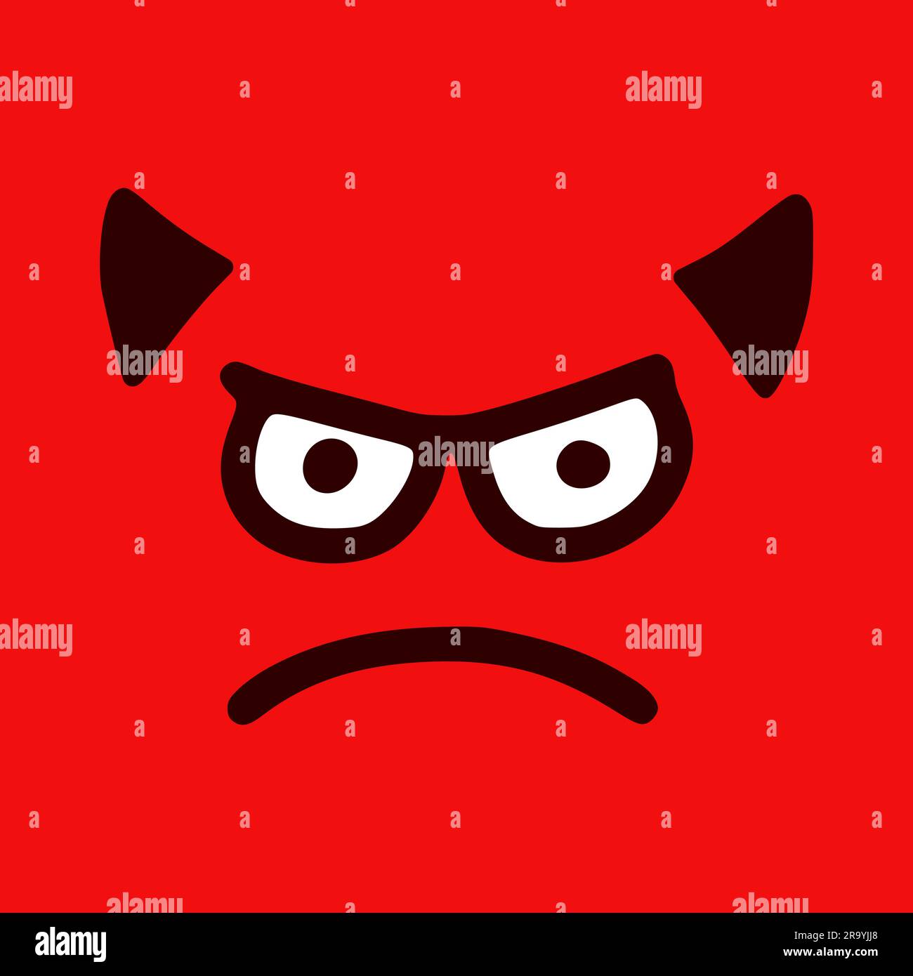 Damn emoticon in doodle style. Cartoon face expressions isolated on red background Stock Vector