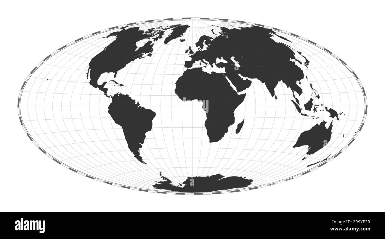 Vector world Hammer projection. Plain world geographical map with latitude and longitude lines. Centered to 0deg Vector illustration Stock Vector Image & - Alamy