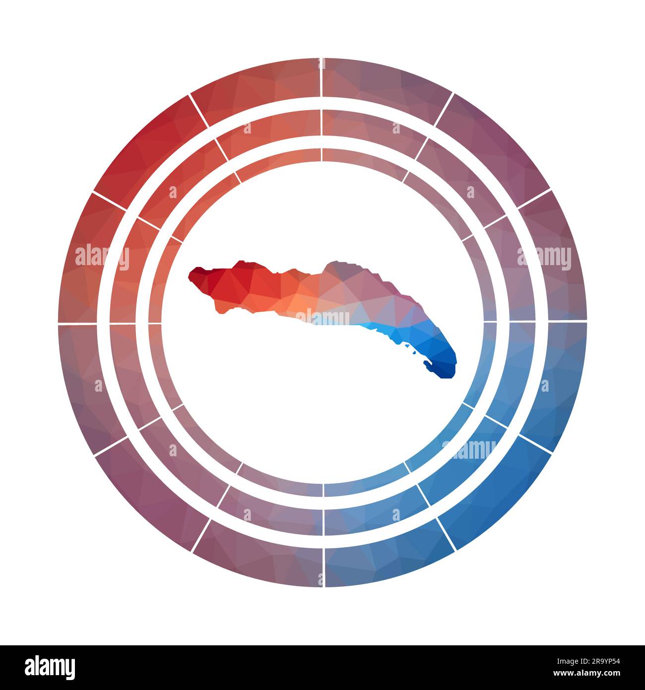 Anegada badge. Bright gradient logo of island in low poly style. Multicolored Anegada rounded sign with map in geometric style for your infographics. Stock Vector