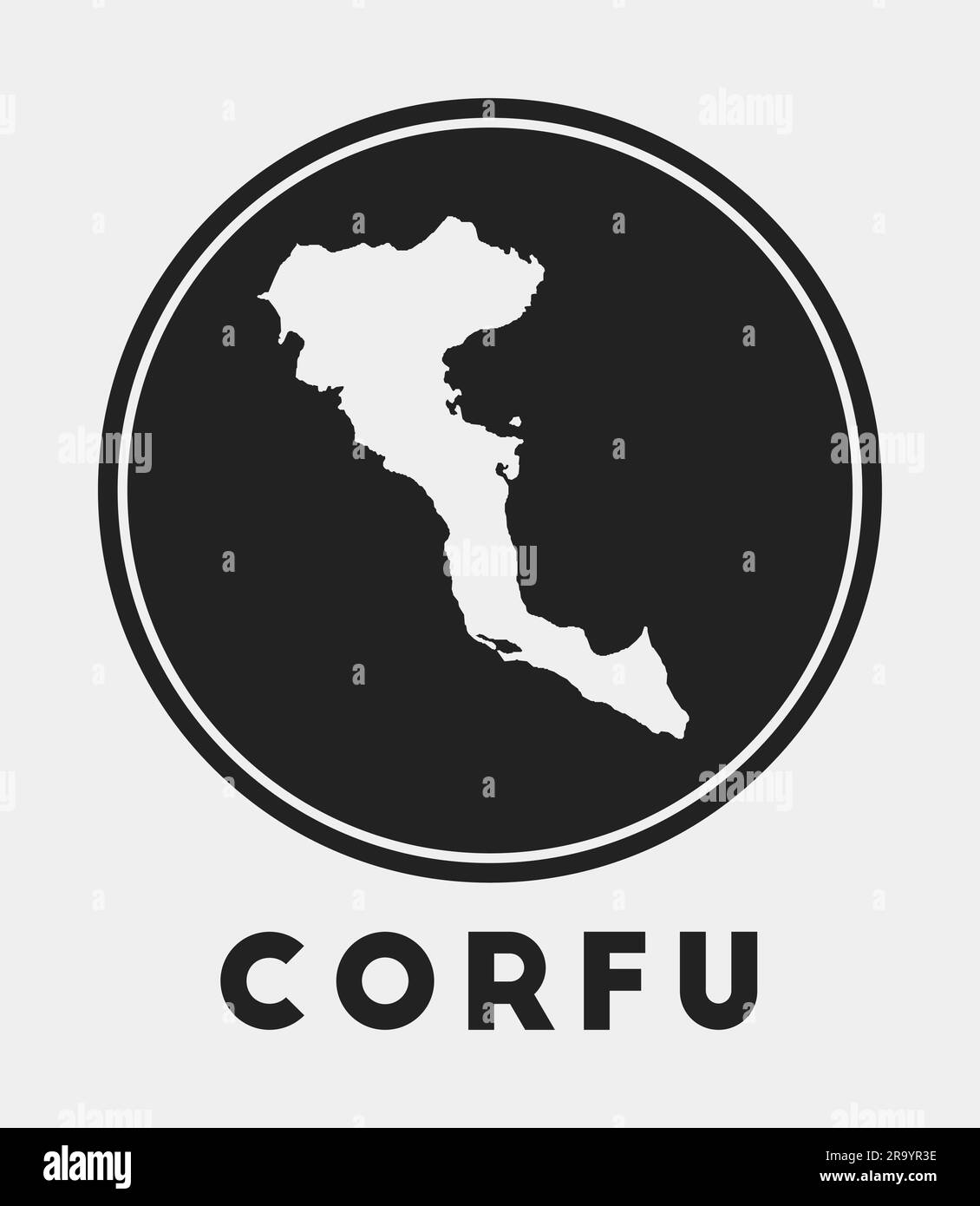 Corfu icon. Round logo with island map and title. Stylish Corfu badge ...