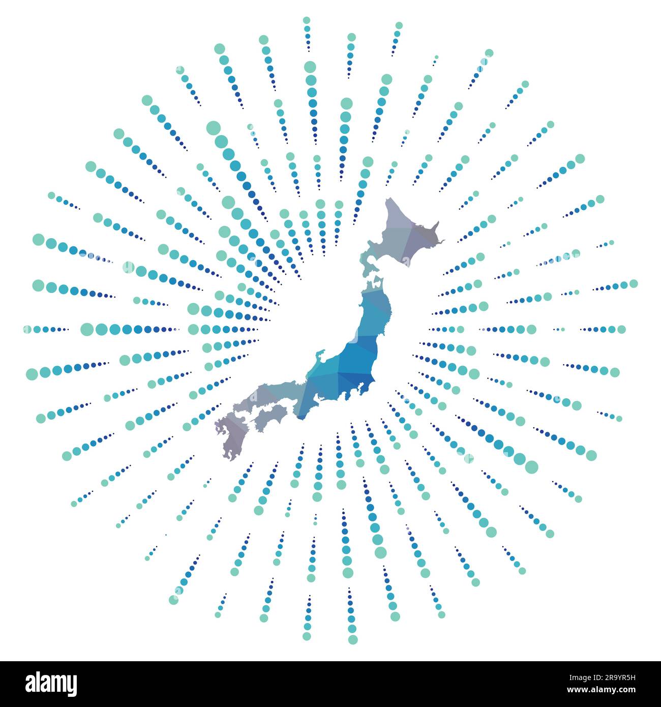 Shape of Japan, polygonal sunburst. Map of the country with colorful ...