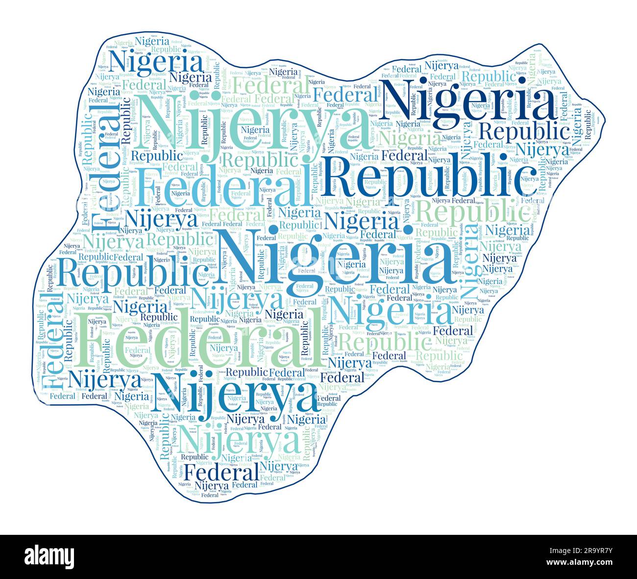 Nigeria shape filled with country name in many languages. Nigeria map