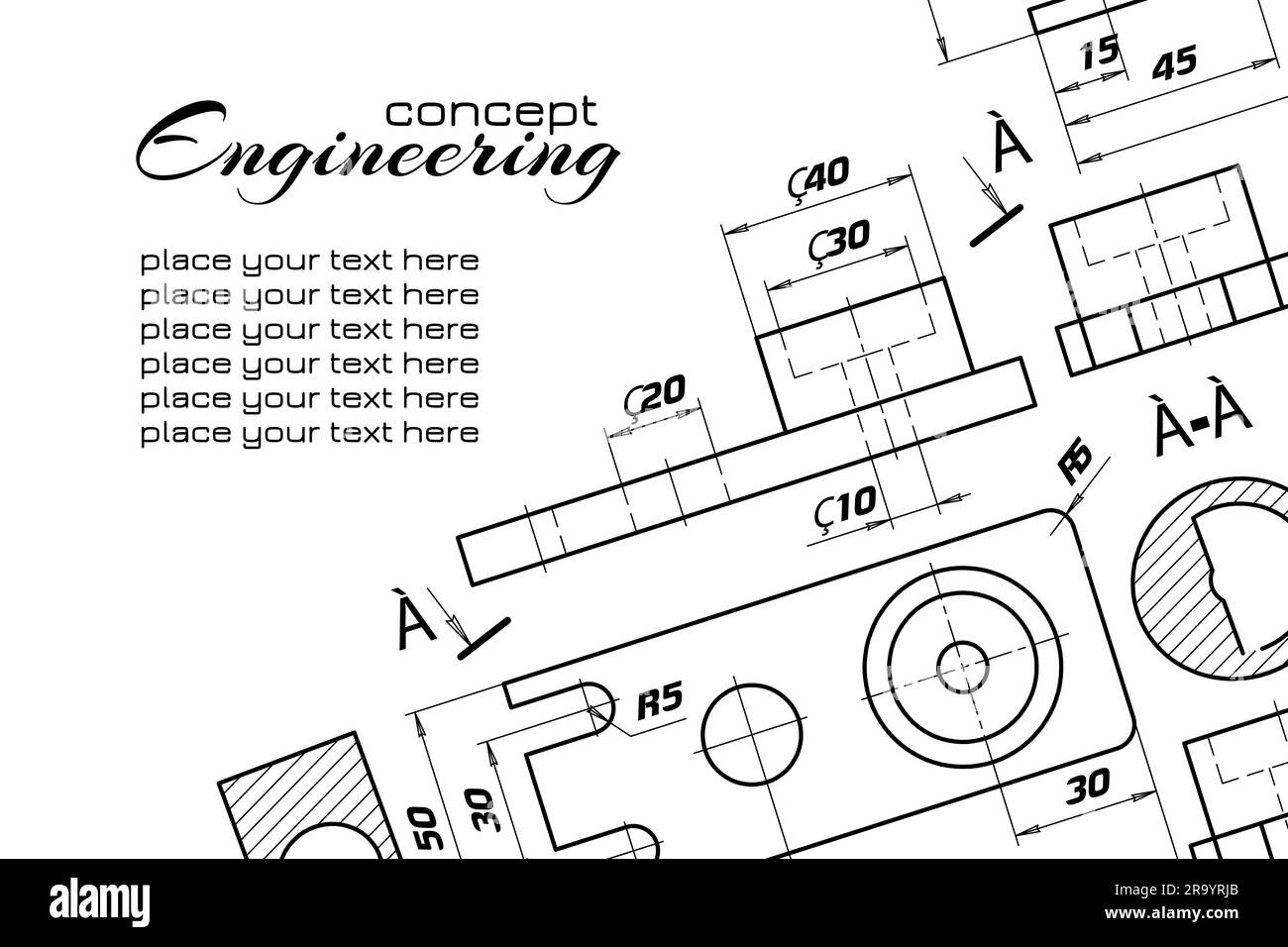 Engineering concept. Abstract technical design. Vector architectural print. Mechanics blueprints. Detailed plan. Technical drawing background. Graphic Stock Vector