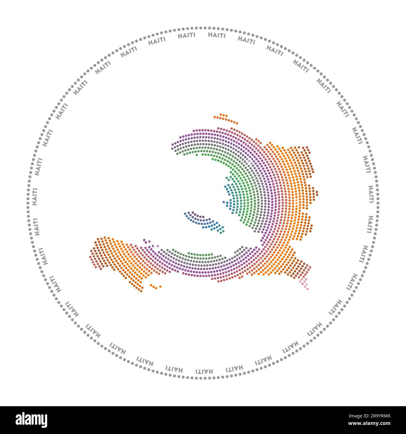 Haiti round logo. Digital style shape of Haiti in dotted circle with ...