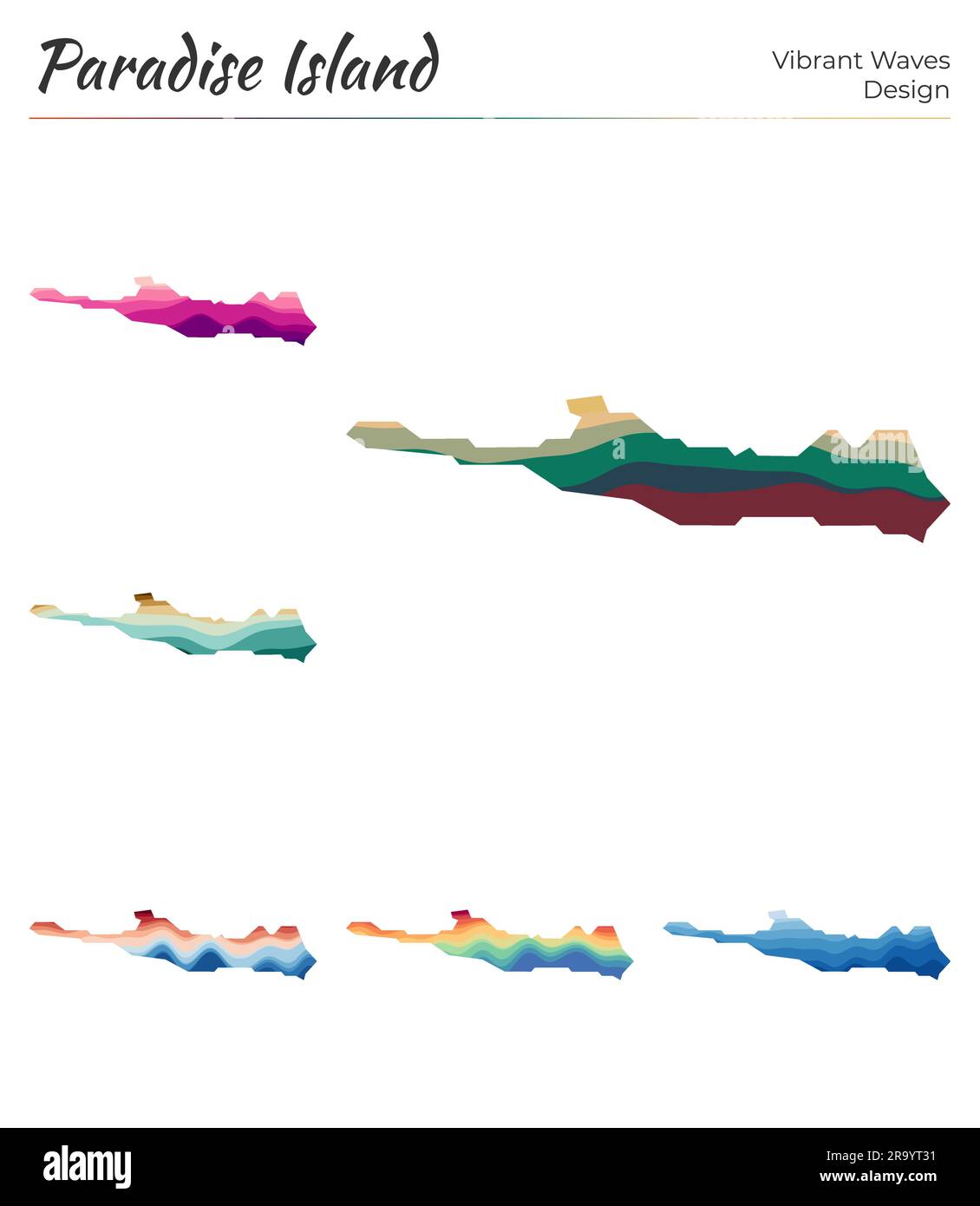 Set of vector maps of Paradise Island. Vibrant waves design. Bright map ...