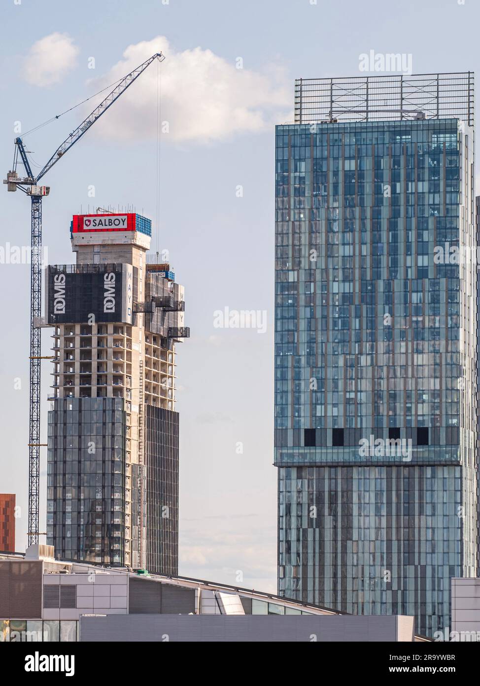 Beetham Tower and Viadux residential developments in Manchester City Centre.  Large number of apartments and housing in demand. Stock Photo
