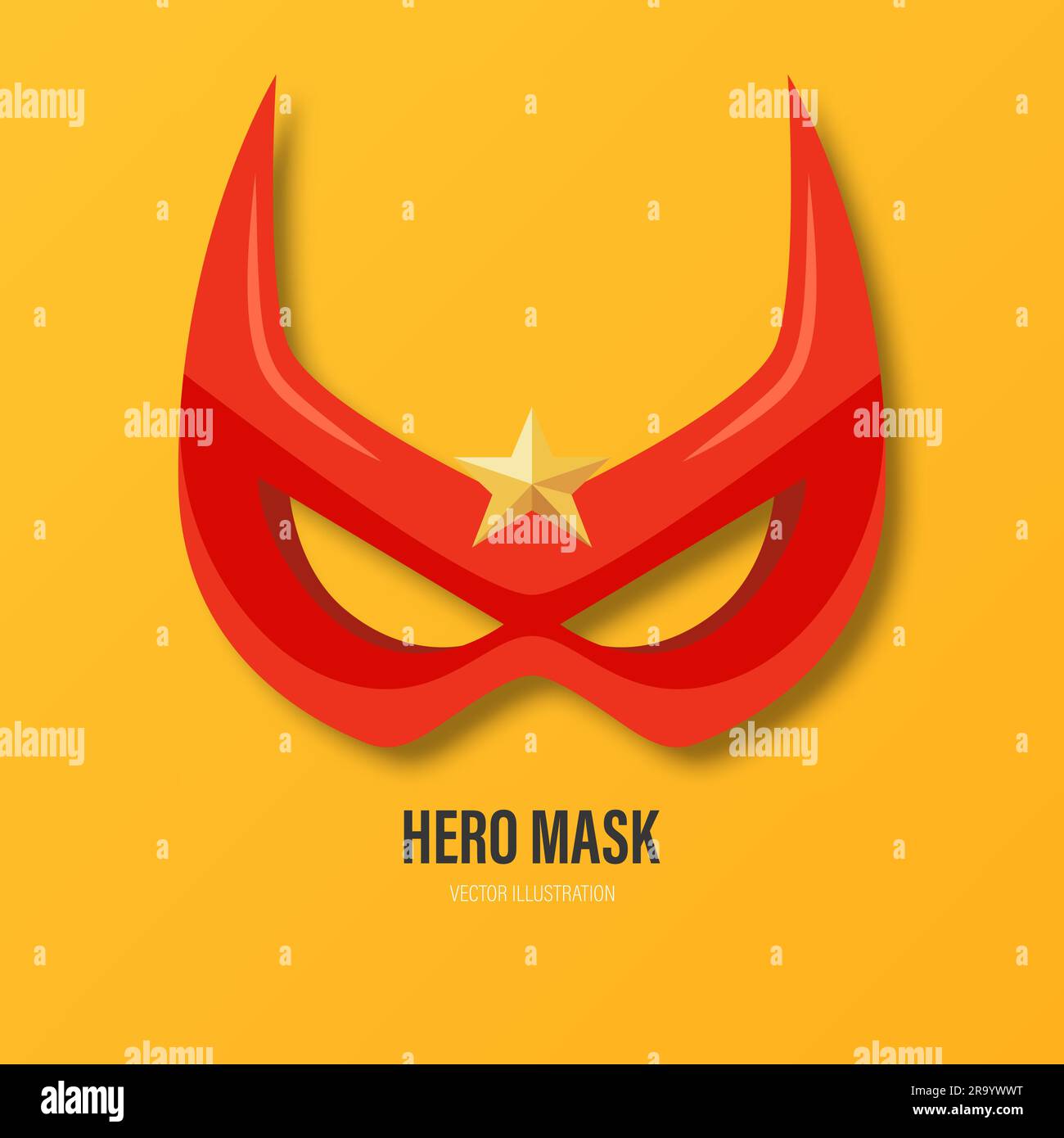 Vector Red Super Hero Mask on Yellow Background. Face Character