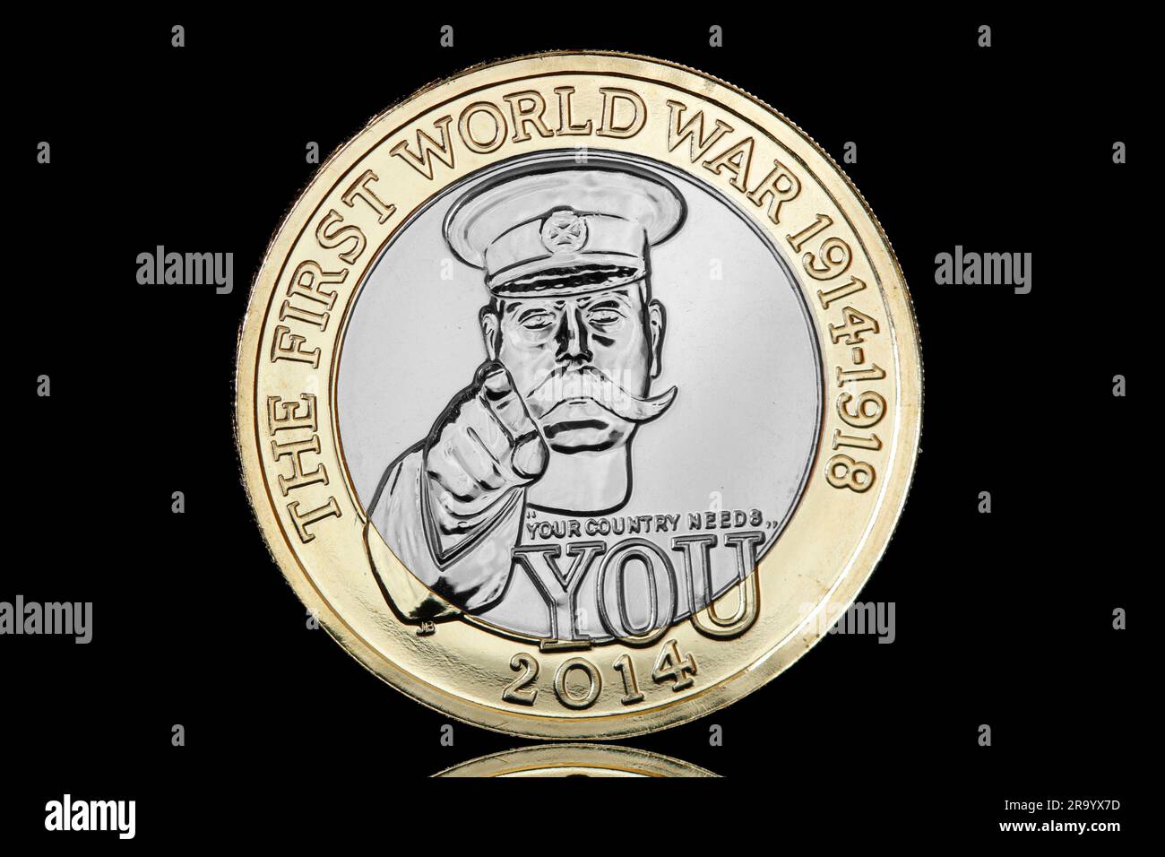 2014 UK £2 coin to commemorate 100th anniversary of the First World War.Design features the iconic image of Lord Kitchener pointing Stock Photo