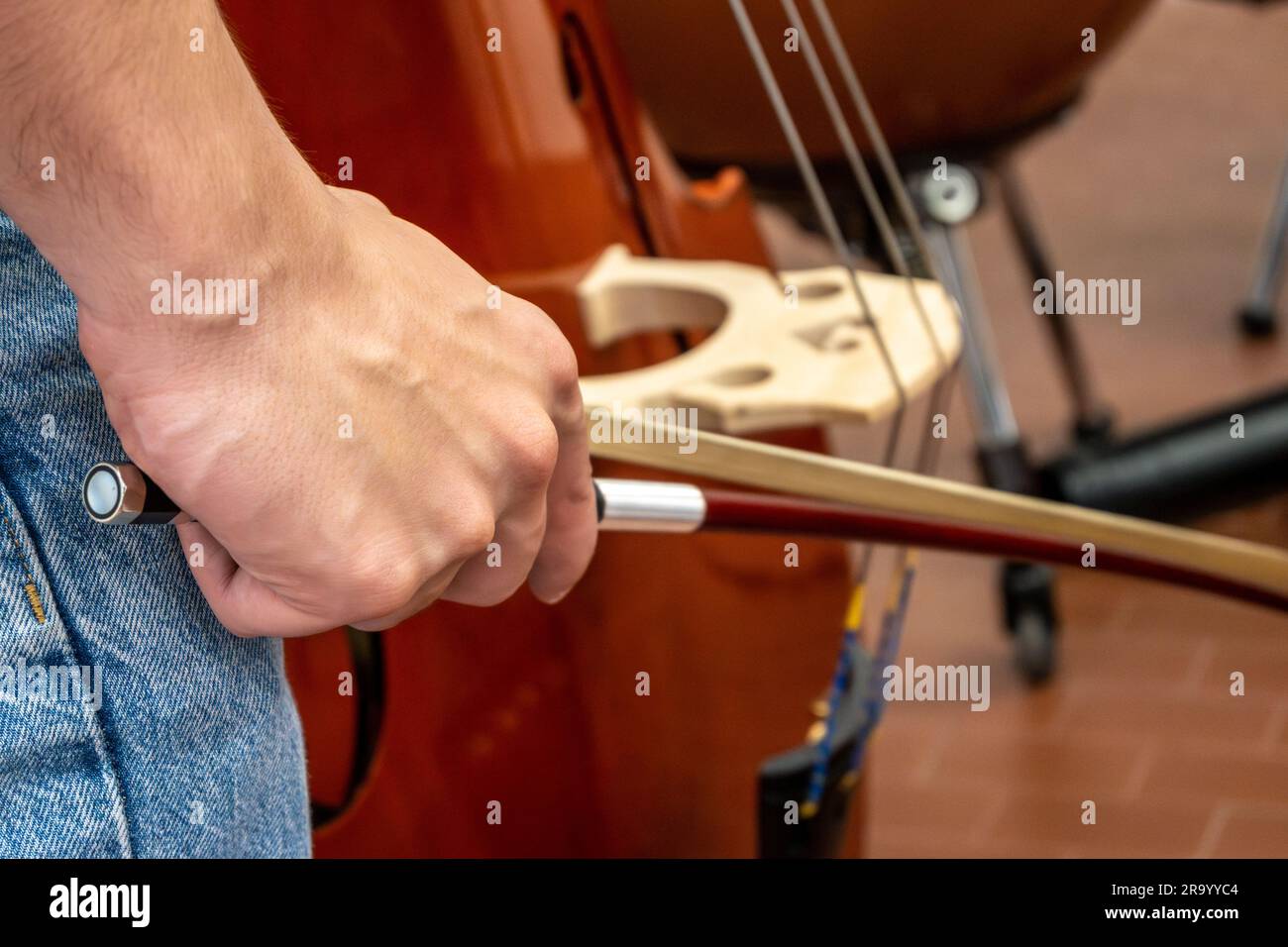 Real life young music students during rehearsals. Musical instruments