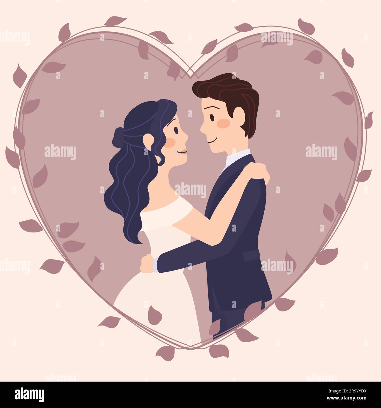 Isolated cute wedding couple characters on a heart shape Vector Stock ...