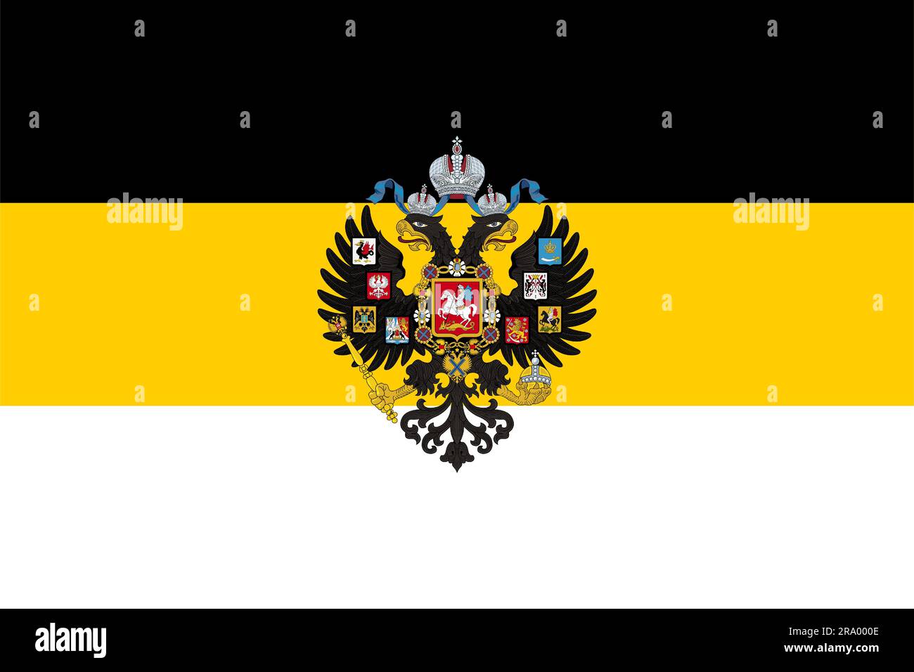 Russian imperial flag with a double-headed eagle . First official State Flag of the Russian Empire and Flag for Celebrations. Stock Photo