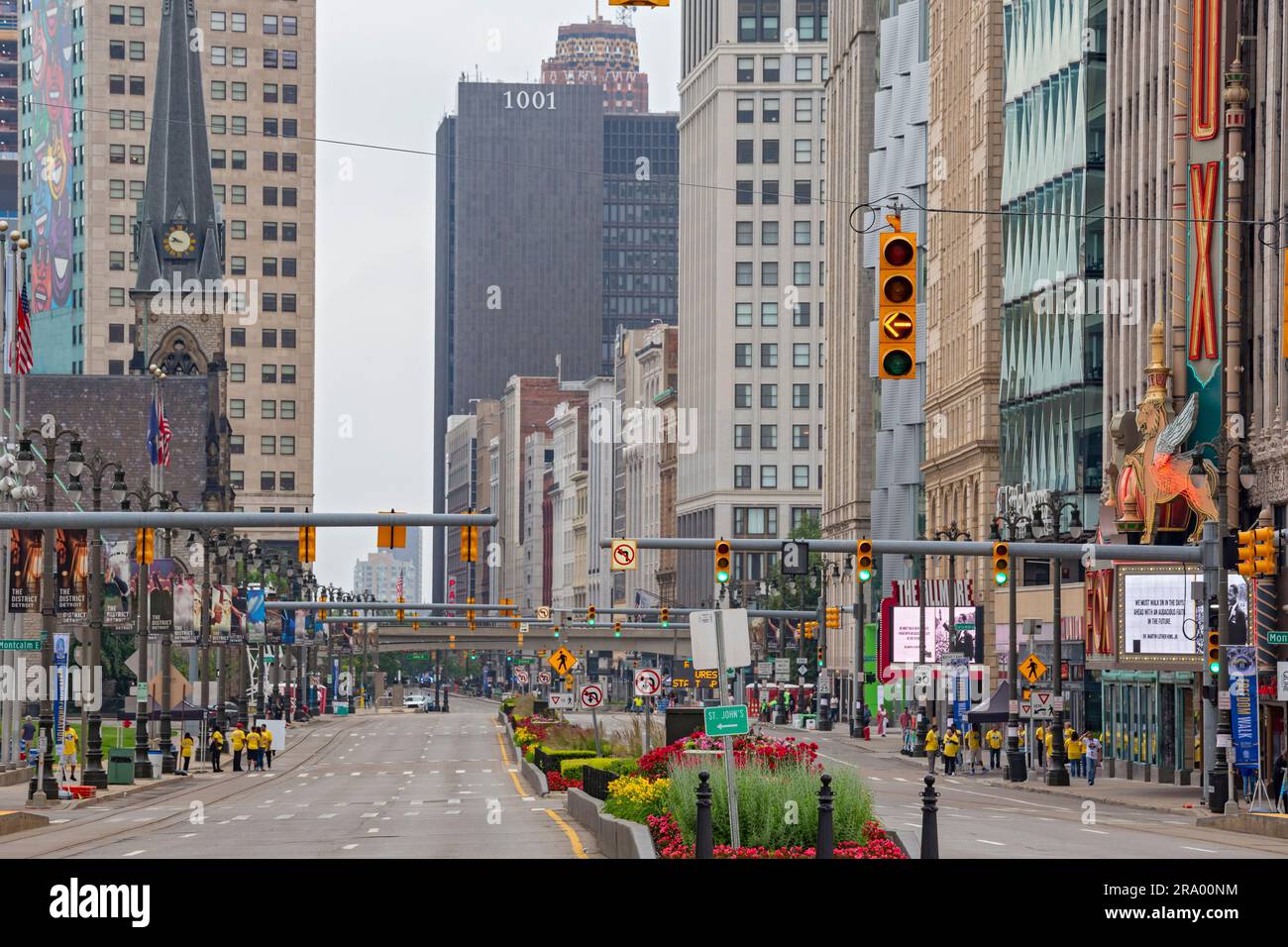Detroit, Michigan - Woodward Avenue in downtown Detroit. The street was closed to traffic due to a parade. Stock Photo