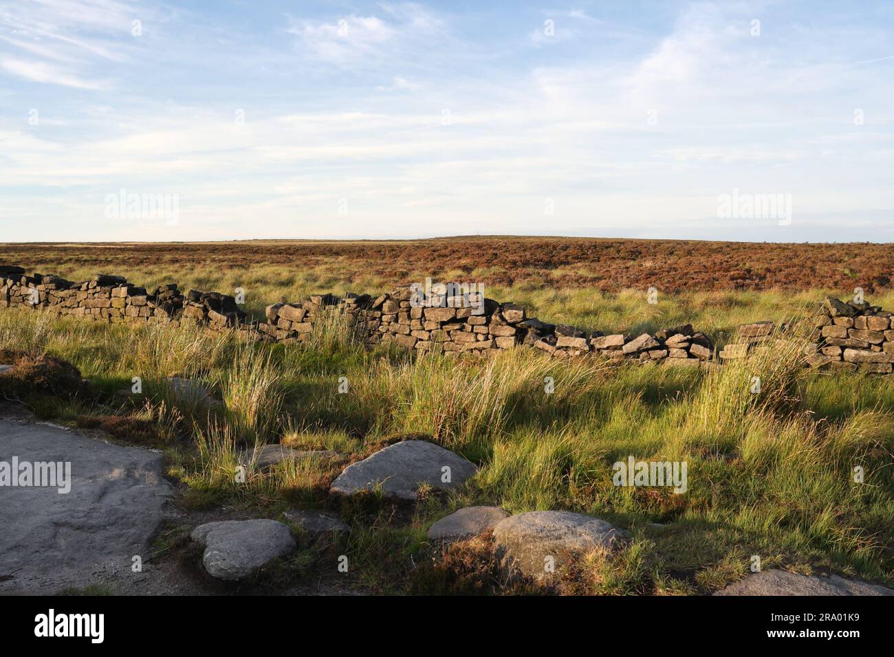 Dry stone wall Stanage Edge in the Peak District, Derbyshire Moorland landscape, England UK, English national park Stock Photo