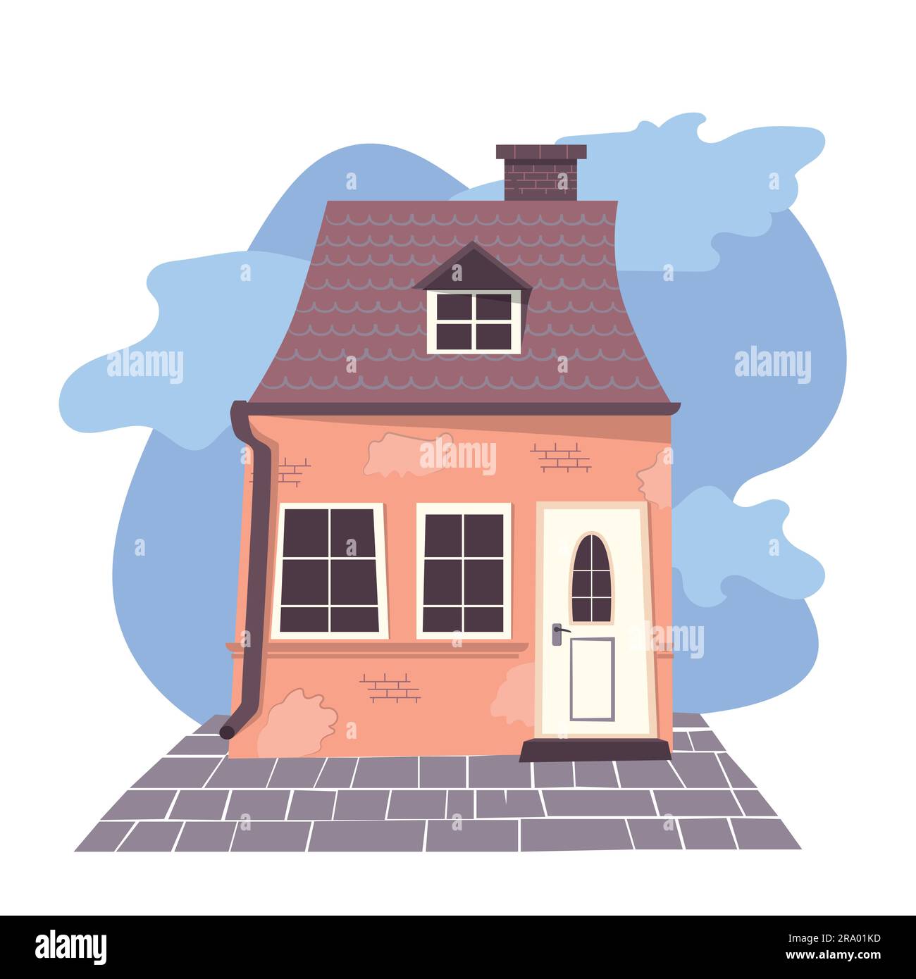 Country house illustration. Front view of tiny cute house in a flat ...