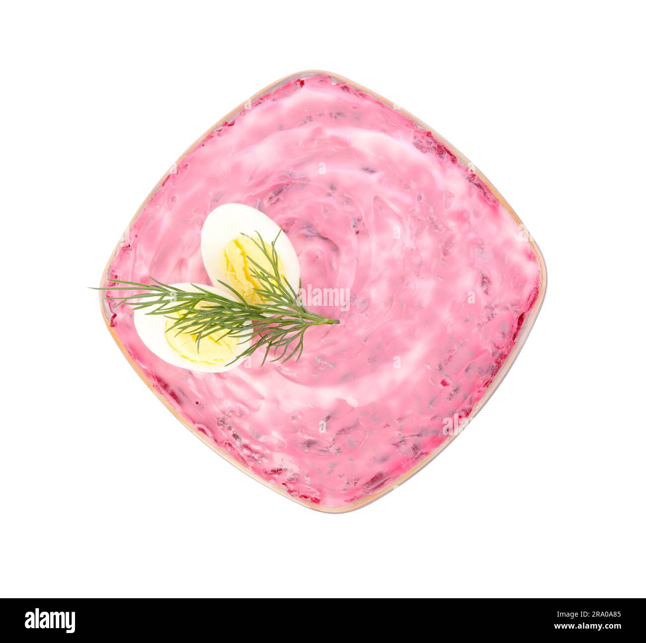 Herring under fur coat isolated on white, top view. Traditional Russian salad Stock Photo Alamy