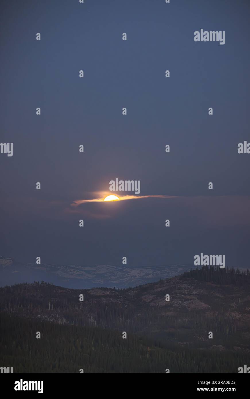 Moonrise over the Crystal Range from Big Hill lookout in El Dorado County, California Stock Photo