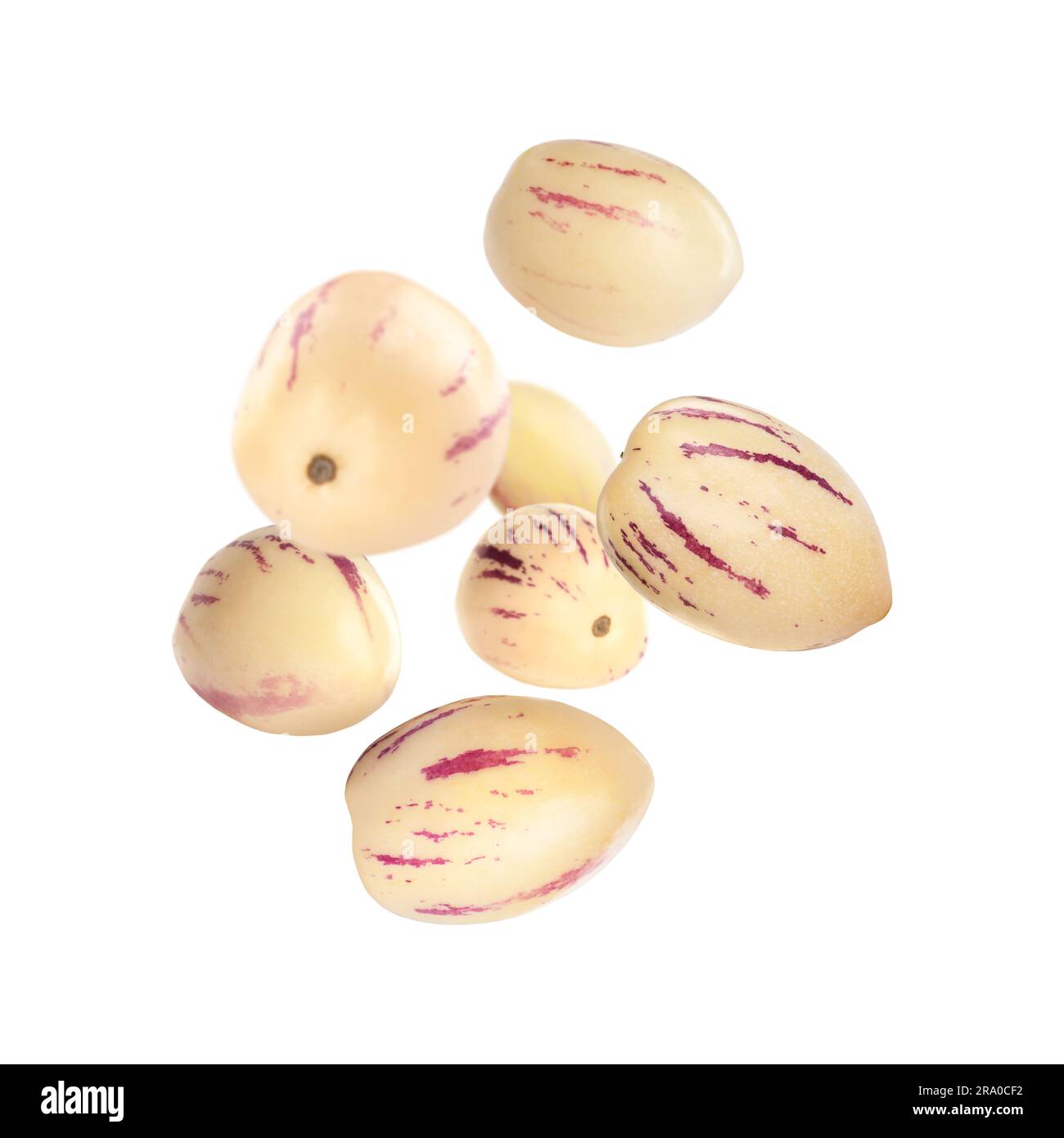 Fresh ripe pepino melons falling on white background Stock Photo