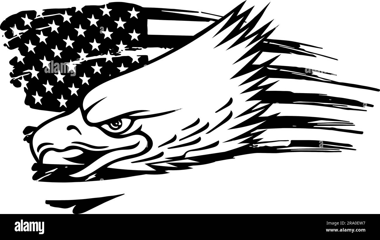 Bald eagle head, black and white isolated on white background Stock