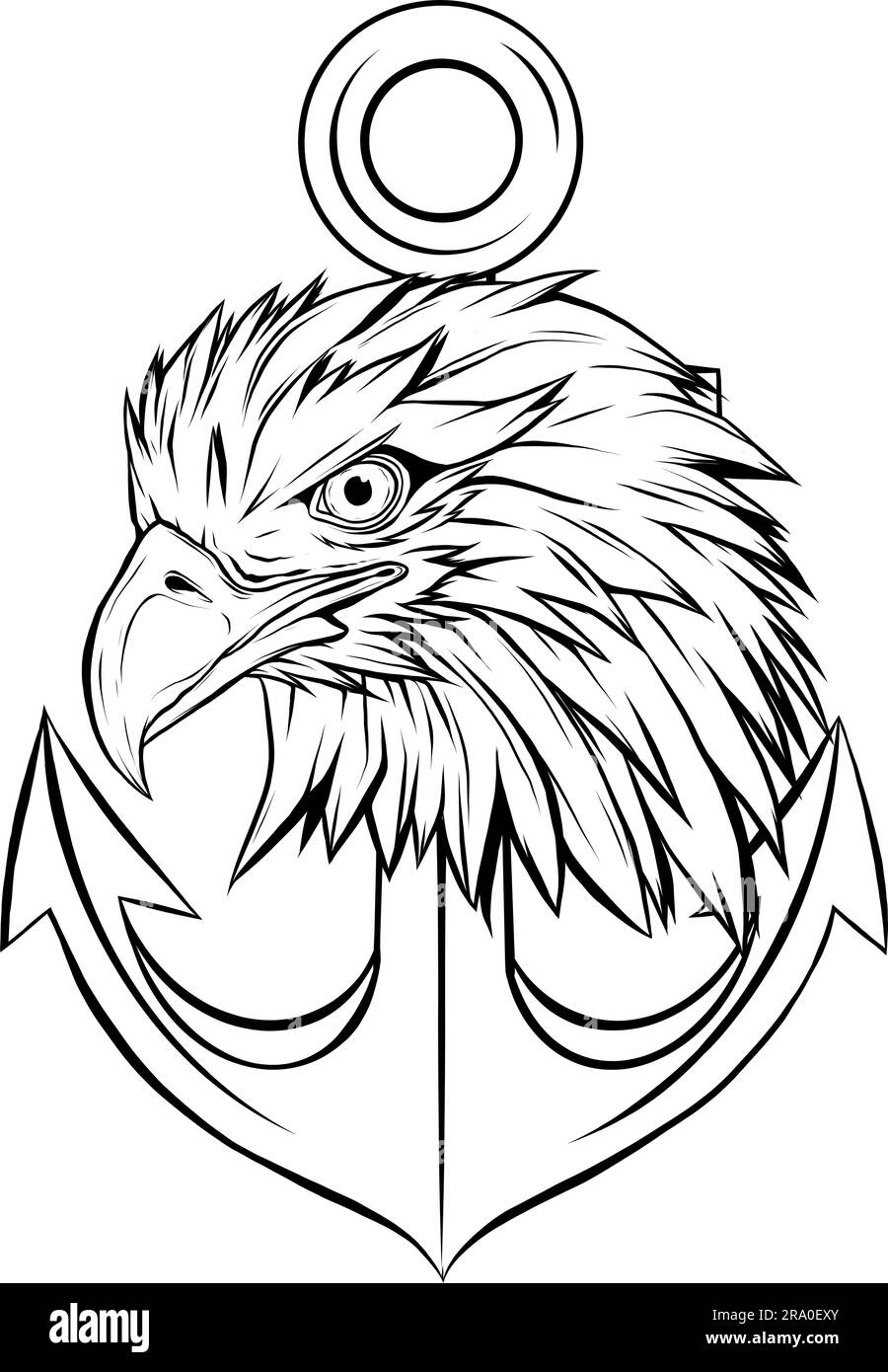 Bald eagle head, black and white isolated on white background Stock