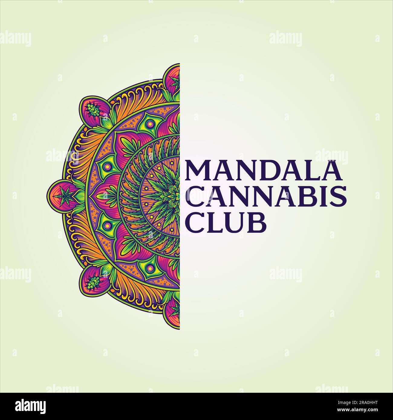 Half mandala ornament with cannabis buds logo illustrations vector illustrations for your work logo, merchandise t-shirt, stickers and label designs. Stock Vector