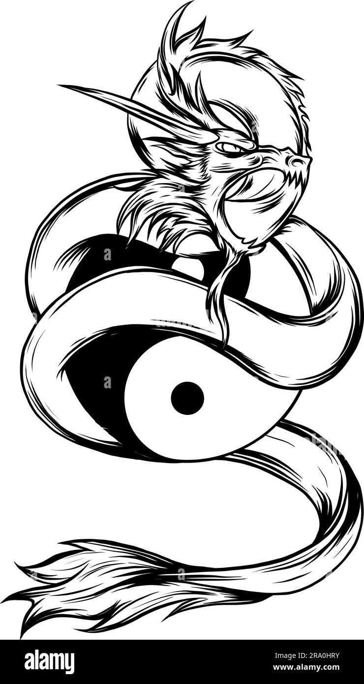 dragon hand drawn vector illustration in Black and white Stock Vector