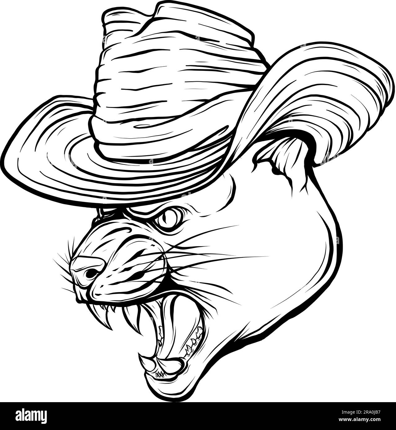 cougar head vector illustration black and white color Stock Vector