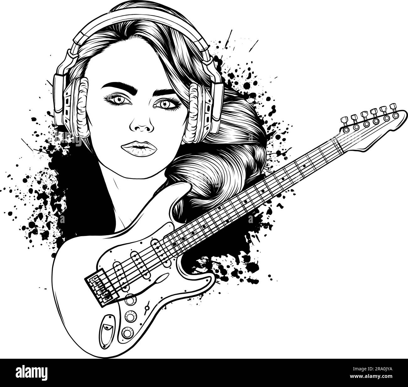 vector illustration of electric guitar line art Stock Vector Image